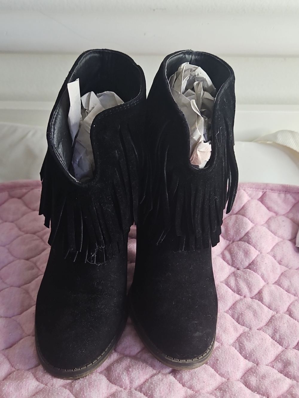 Black Fringe Suede Women's Ankle Boots
